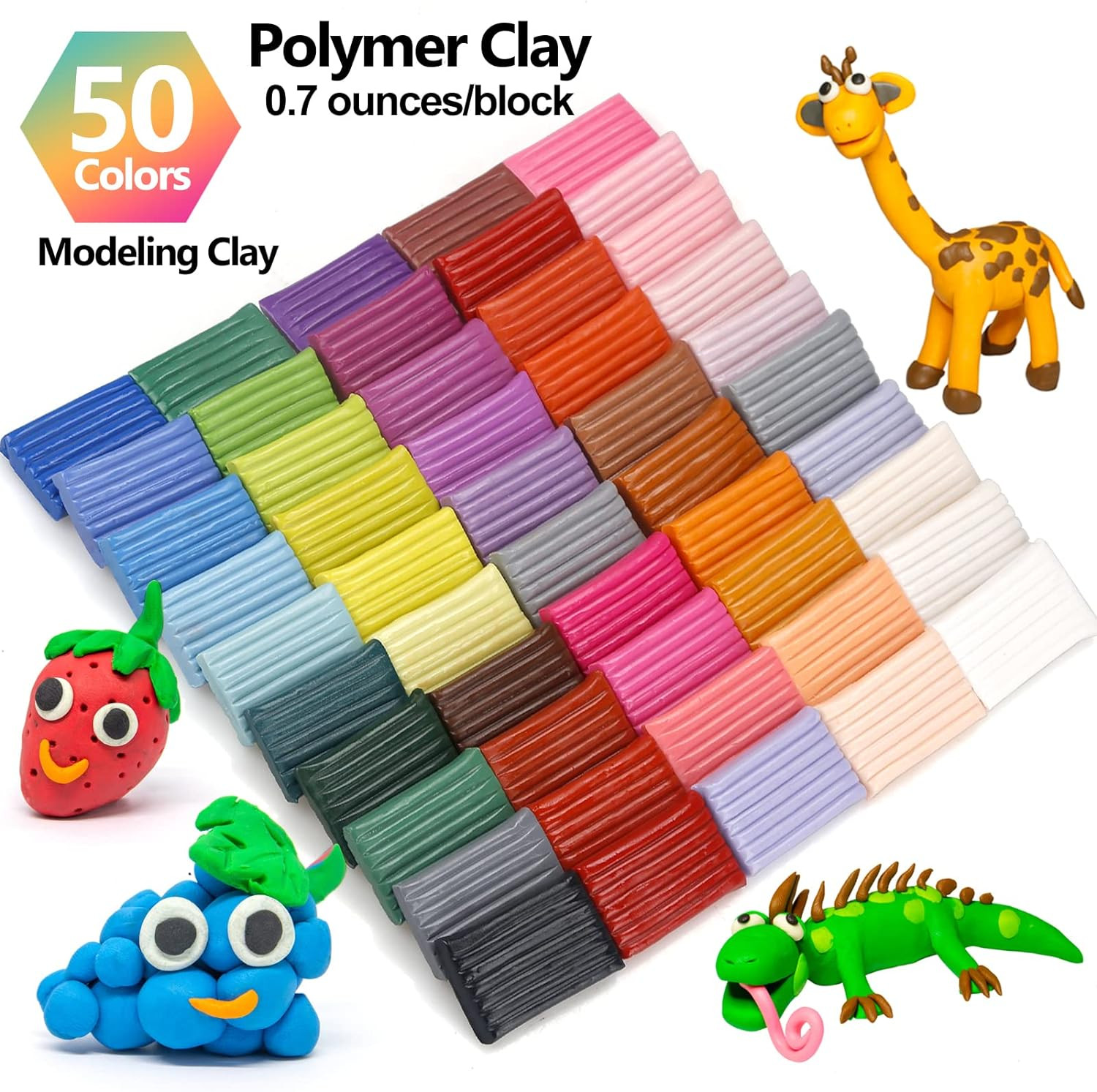 Ciaraq Polymer Clay 50 Colors, DIY Modeling Clay Starter Kits for Kids, Oven Bak