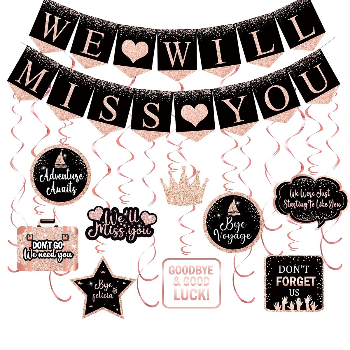 Tortenaufsatz "Who Said You Could Leave" – Roségold & Schwarz, Für Abschiedsfeiern & Ruhestand