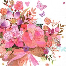  2 Two Paper Lunch Napkins for Decoupage/Mixed Media, Rose Bouquet floral bunch