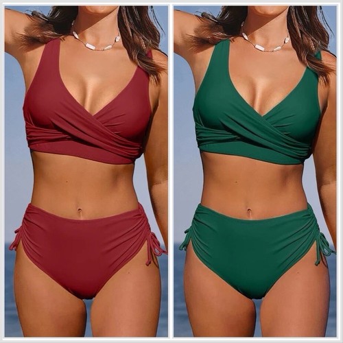 2 Swimsuit Set! Beachsissi High Waisted Bikinis Burgundy And Green
