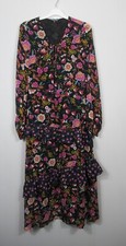 Nutmeg Floral Paisley Print Statement Tiered Midi dress Black Multi Size 10 - 20