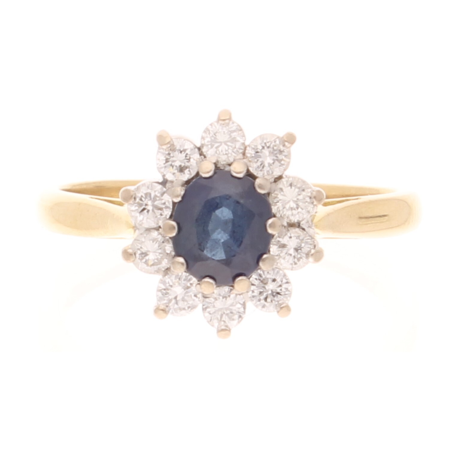 18Carat Yellow Gold Sapphire & Diamond Cluster Ring (Size R) 10.5x12mm