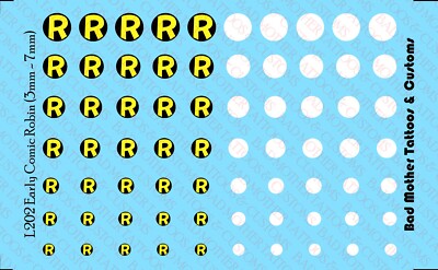 Early Robin R Logo Waterslide Decals for 1/12 to 1/18 scale action figures