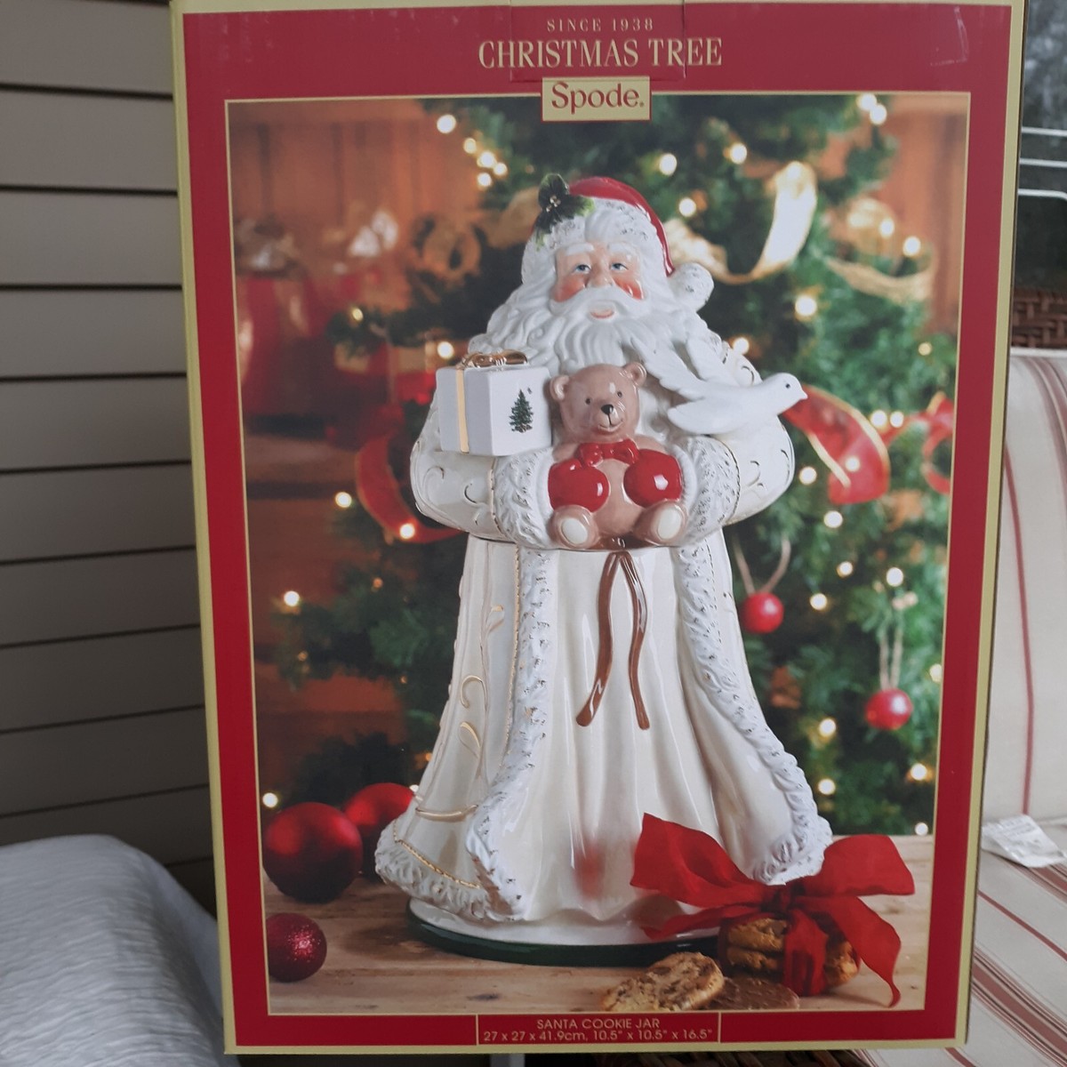 Spode Christmas Tree Hand Painted White w/Gold Trim Santa Cookie