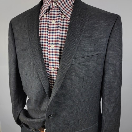 Van Heusen Men's Sport Coat Blazer Two Button Navy Black Plaid Slim Fit Sz 44L - Picture 8 of 16