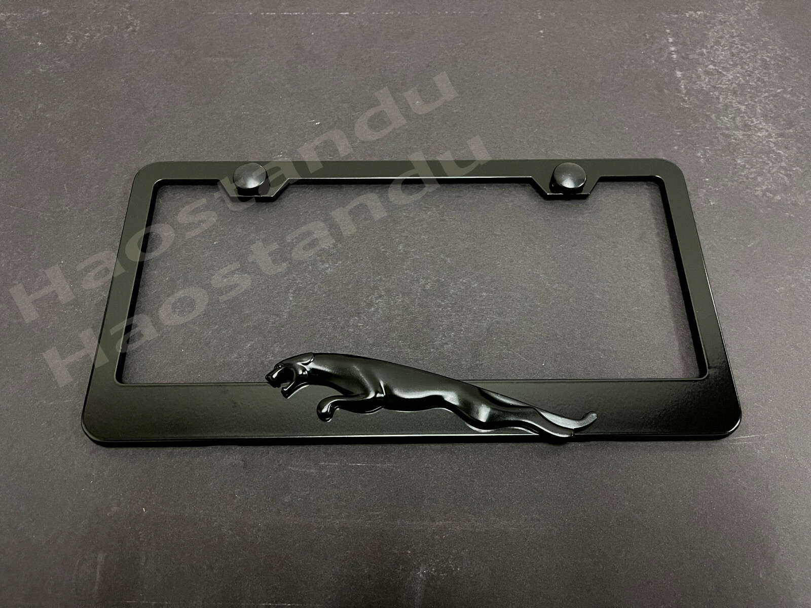 1x BLACKJaguarLEAPER 3D Emblem BLACK Stainless License Plate Frame (L)
