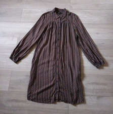 Next Mustard Gold Abstract Print Shirt Dress Long Sleeves High Low Hem UK12