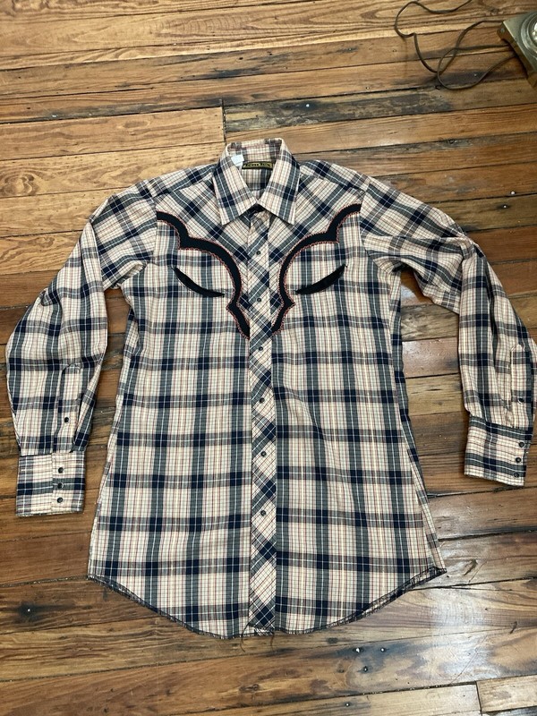 Vintage Tem Tex Men’s Embroidered Cowboy Western Pearl Snap Button Shirt 15/33