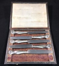 Antike Messer 13 Lot Silber-Griff in originalem Besteckkasten | 5er Set
