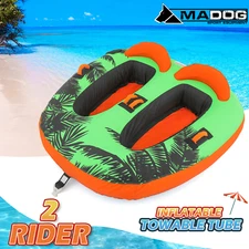 Inflatable Towable Tube for Boating 2 Riders Water Sport w/Grip Handle+Backrest