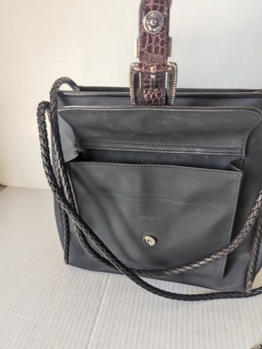 Borsa a tracolla vintage BRIGHTON marrone nero in pelle di coccodrillo e nylon - Foto 3 di 8