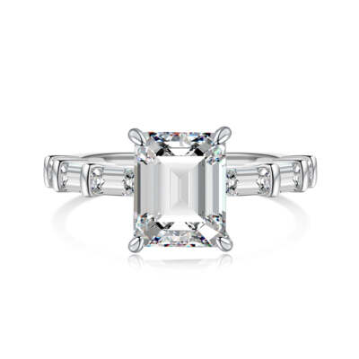Baguette Bar 4 Carat Emerald Cut Engagement Ring