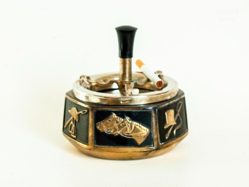 Brass Horse Theme Spinning Push Button Ashtray 1960s/70s Equestrian Vintage - Picture 5 of 13
