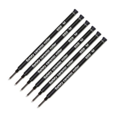 6 Pack - SCHMIDT 888 Safety Rollerball Ceramic Tip Pen Refills - Black Medium 
