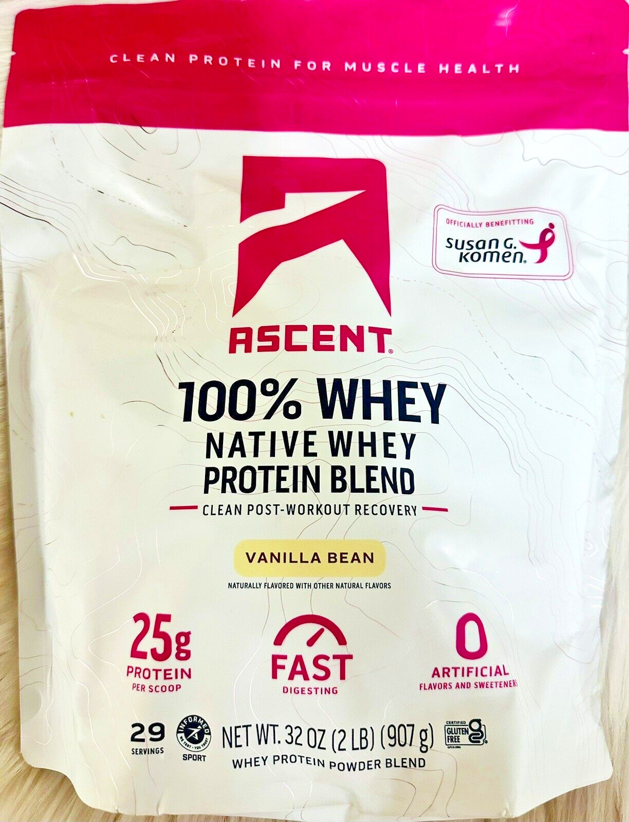 ASCENT 100 WHEY NATIVE WHEY PROTEIN BLEND VANILLA BEAN 25G PROTEIN 29