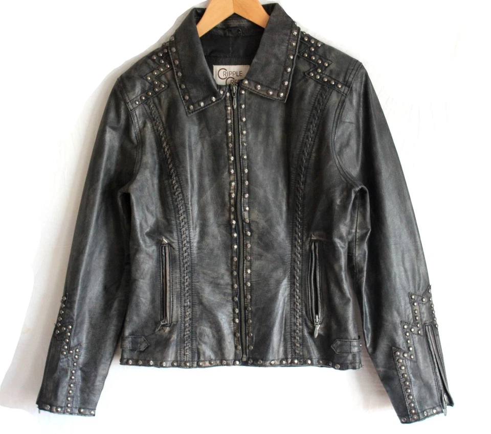 Cripple Creek Ladies Vintage Black Studded Leather Jacket Small Western Cowgirl - Image 2 of 4