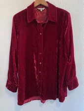 JOHN MARK Long Sleeve Velvet Holiday Red Wine Button Tunic Top Size Large