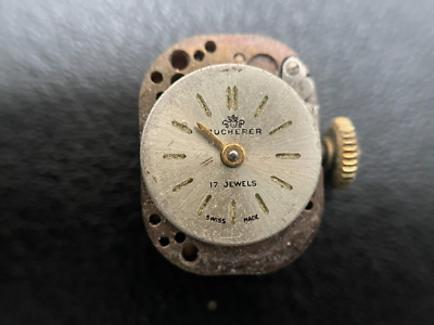 ビンテージ BUCHERER 石英 Vintage Bucherer 17 Jewels Wristwach Dial, Movement, Crown. PARTS