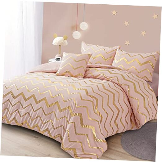 Comforter Set Size Metallic Blush and Rose Gold Bedding Set, 4 Piece King Pink-image