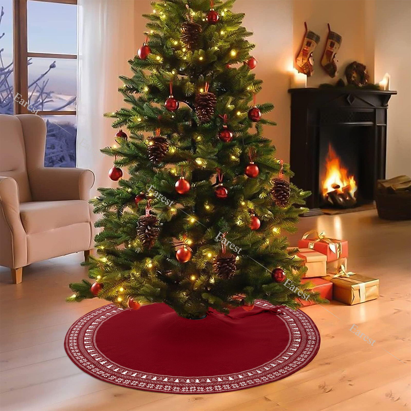 3D Knitted Christmas Tree Skirt Base Xmas Floor Mat Ornaments