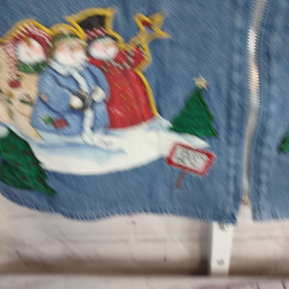 Quacker Factory Winter Snowman Scene Denim Shirt Jacket w/ Zipper Pull Sz Medium - Image 2 of 4
