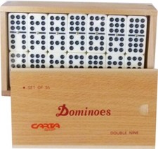 Double Nine Club Dot Game 55 Double 9 Dominoes Set Wooden Box UK Stock