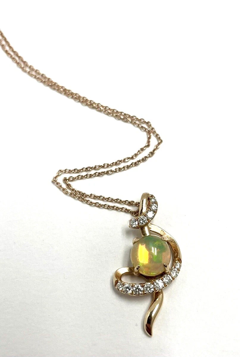 LeVian Opal White Diamond 14K Rose Gold Pendant Necklace 19