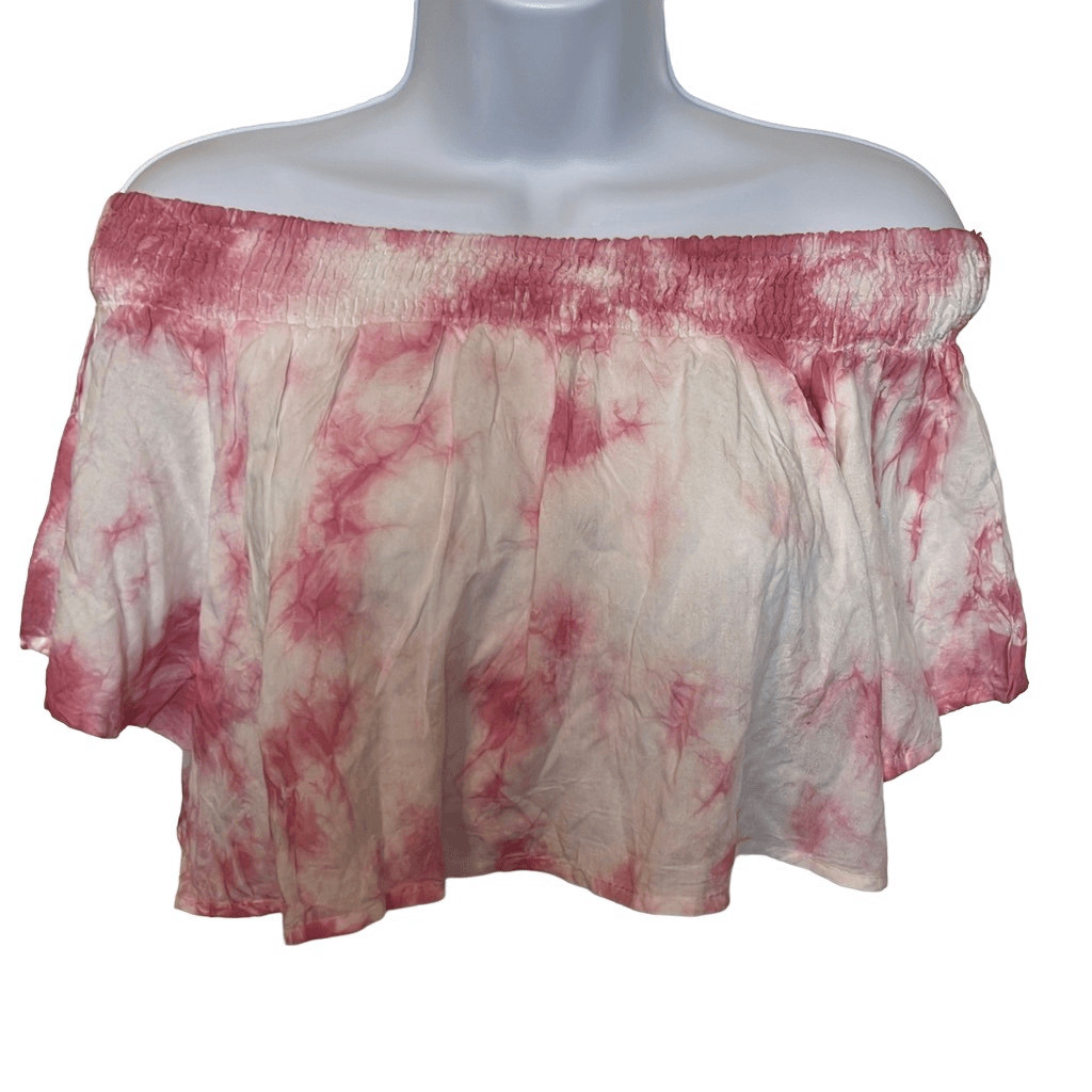 Kiwi & Punch Small Pink Tie Dye Off Shoulder Ruffle Crop Top Beach Boho Coastal