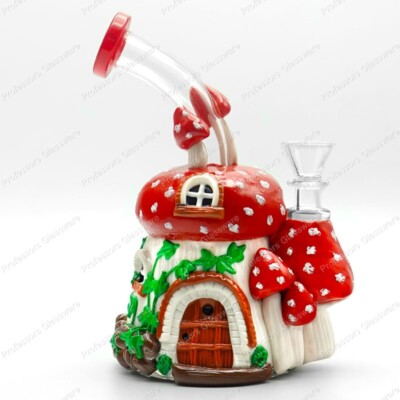 8'' Mushroom Cottage Mystical House Bong MULTIPLE COLORS Thick High Quality Glass