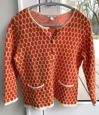 Garnet Hill Orange Patterned Wool Blend Cardigan Sweater with Pockets Size Small