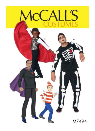 McCalls Sewing Pattern Where's Wally Costumes Skeleton Vampire Boy Men S-XL 7494 - Afbeelding 1 van 5
