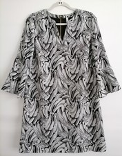 Kensie Women's Black Gray Printed Bell Sleeve V Neck Dress Zip Back Sz M