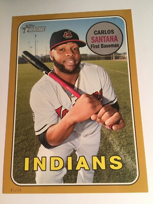 2018 Topps Heritage 5x7 Jumbo Carlos Santana Indians 340 Gold 01/10