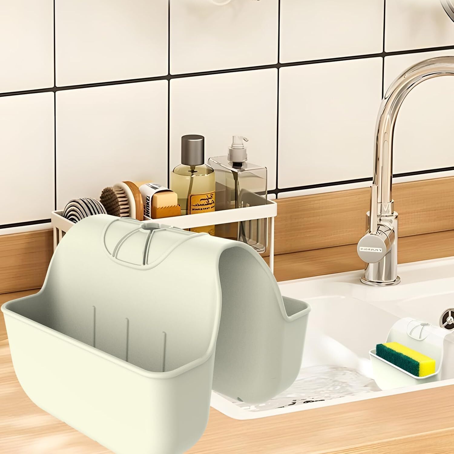Silicone Sink Caddy Sponge Holder Organizer Rack for Kitchen Sinks-image