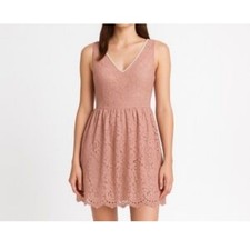 Altar'd State Womens Dusty Rose Floral Lace V-Neck Fit and Flare Mini Dress L