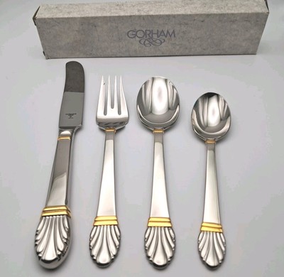 Gorham Golden Adria 4 Piece Place Set Stainless 18/8 Flatware Japan NOS Rare
