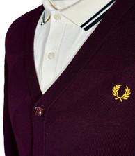 Fred Perry Merinowolle Struktur Strickjacke O...