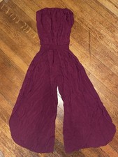 Made in USA Wide-Leg flowy strapless Jumpsuit Deep Burgundy maroon Retail $298