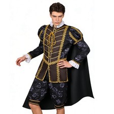 Men's Tudor Prince Costume Royal Noble Cloak Medieval Renaissance Halloween Set