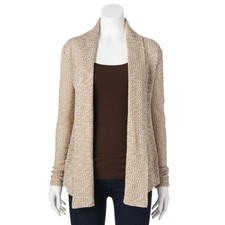 New Women's Croft Barrow Open-Front Cardigan Size L Beige