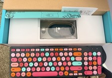 Black Colorful Wireless Keyboard Mouse Combo Retro Typewriter Round Keycaps