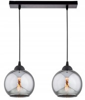 Pendelleuchte 2-Flammig Rauchglas Metall Schwarz E27 L:40 Cm HäNgelampe Esstisch