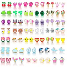 40 Pairs Funny Cute Hypoallergenic Stud Earrings Set for Sensitive Ears With Sta