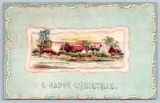Antique Greeting Postcard Christmas USA Holiday Farm Village Scene Posted 1910