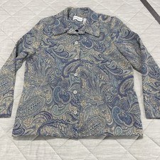 Alfred Dunner Blazer Jacket Womens 14 Blue Paisley Pockets Button Front Boho