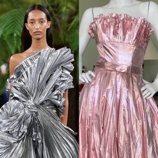 Victor Costa Vintage Metallic Pink Pleated Evening Dress Size Small