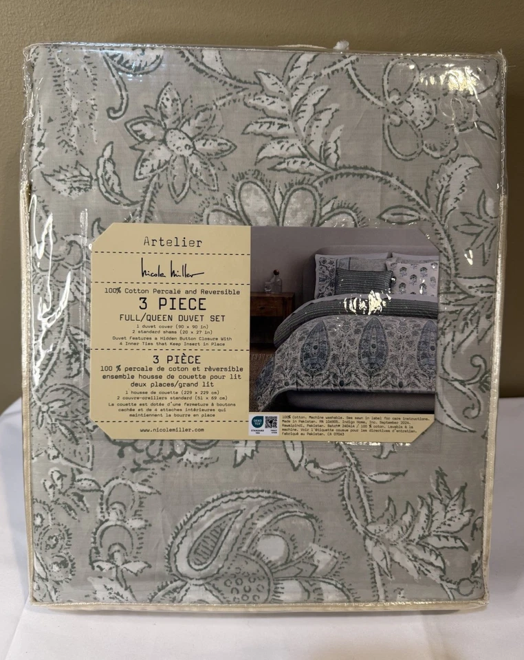 Funda nórdica floral reversible de cachemira azul FULL QUEEN 3 piezas Nicole Miller Artelier Foto 3 de 4