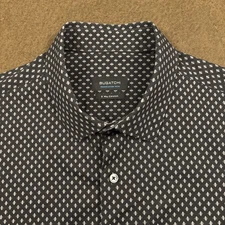 BUGATCHI Mens Black Geometric OoohCotton Tech Stretch Short Sleeve Shirt 2XL