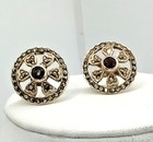 Boucles d'oreilles anciennes en argent massif grenat et marcassite