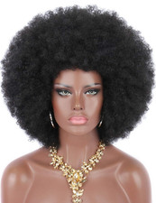 Kinky Curly Afro Wig with Bangs 70S Afro Wigs for Black Women Glueless Wear and
